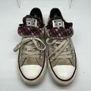 Converse Shoes Womens 7 Chuck Taylor All Star Low Beige Red Plaid Double Tongue